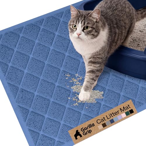 GORILLA GRIP Cat Litter Box Mat, Cushioned Coil Mesh Litter Trapping Mats, Scatter Control Supplies for Less Mess, Phthalate Free, Ultra Deep Catch Grooves, Rinse or Vacuum to Clean, 24x17 Navy Blue - color: Navy, style: Small (24" x 17")