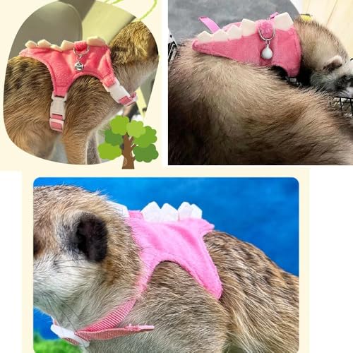 Ferret Harness and Leash Set Small Animals Vest Harness with Safe bell Dinosaur Shaped Walking clothes for Baby Rabbit Guinea pig Teacup Chihuahua Mouse and other small pet (Pink) - color: Pink