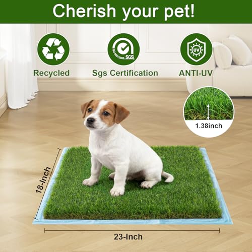 THREE ORANGES Dog Grass Pee Pads, 2 Pack 18 x 23 Inch Artificial Grass Replacement Mats for Dog Potty Trays, Soft 1.38 Inch Washable Turf with Drainage Holes, Indoor Outdoor - size: 2pack |18in*23in