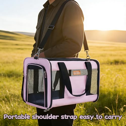 YUNIQUE Soft-Sided Cat & Dog Carrier for Pets Up to 15 Lbs, Airline Approved Collapsible Travel Puppy Carrier with Lightweight Fabric Design (Pink) - color: pink