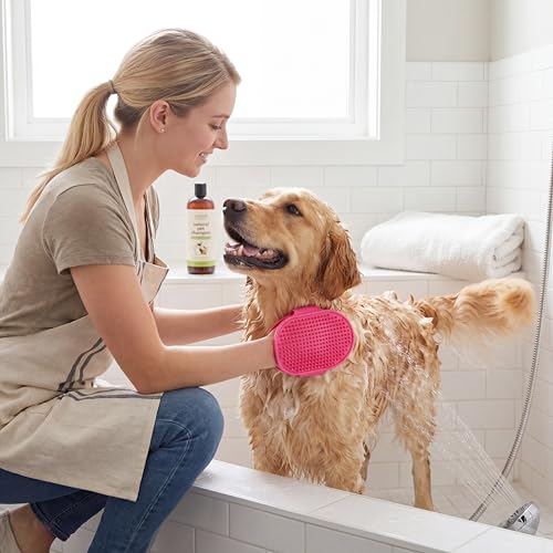 1 Pcs Green Pet Bath Brush, Soft Silicone Massage Grooming Comb, Adjustable Ring Handle Dog Cat Shampoo Scrubber, Washing Shedding Brush for Short Long Haired Pets