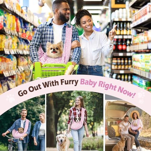 Pawaboo Small Dog Sling Carrier | Reversible Puppy Small Pet Carrier,Hands Free,Safety Buckle,Storage Pocket for Travel,Outdoor Activities Pink Daisy - color: P-Pink Daisy