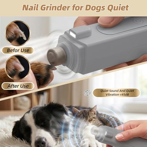 2-in-1 Quiet Electric Pet Nail Clipper & Grinder with Light for Dogs Cats | 3-Speed Grinding, Nail Catcher, Safety Guard, Low-Noise Motor, USB Rechargeable Design for Stress-Free Home Grooming - color: gray