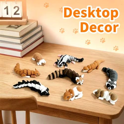 12 PCS 3D Printed Animals Figures Toys, Realistic Articulated Desk Pets, Educational Learning Fidget Toy Cake Toppers for Home Office Decor Birthday Gift Party Favors, Squirrel, Sugar Glider