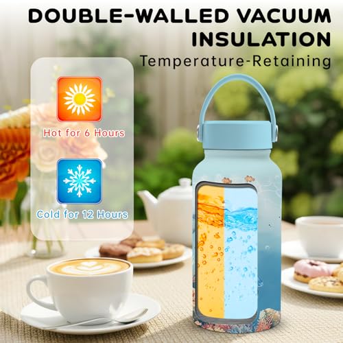 25oz Turtle Water Bottle with Straw Lid & Direct-drink Lid - Sea Turtle Stainless Steel Water Bottles, BPA-free Leakproof Under the Sea Sports Waters Bottle for Office Travel, Gifts Cup for Sea Lover - color: Turtle