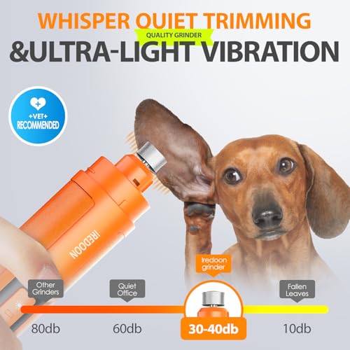 Dog Nail Grinder with 4 LED Lights, 3 Speeds Super Quiet for Pets | Low Vibration, Electric Pet Nail Grinder with 4 LED Light, Painless Paw Grooming & Smoothing for Small to Large Dogs (Orange) - color: Orange