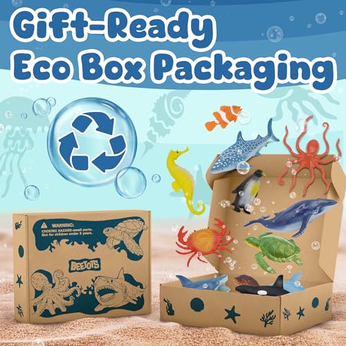 Ocean Sea Life Toy Figures Set for Kids, 12 PCS Realistic Marine Animals with Shark, Dolphin, Sea Turtle, Penguin, Seal, Clownfish, Crab, Ocean Animal Figure Toys for Boys Girls Toddlers - style: 12-PC Sea Animal Figures Set