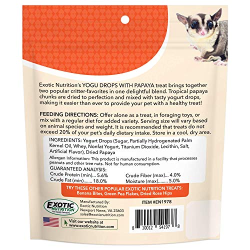 Yogu Drops With Papaya (4.5 oz.) - Healthy Natural Fruit & Yogurt Treat - For Sugar Gliders, Rats, Chinchillas, Ferrets, Parrots, Hamsters, Squirrels, Hedgehogs, Guinea Pigs, Rabbits & Small Pets