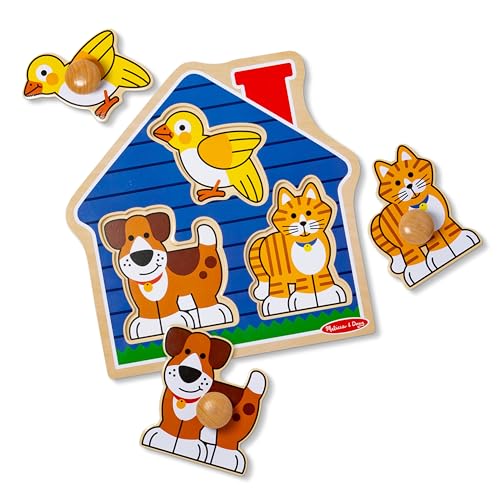 Melissa & Doug Pet Animals Jumbo Knob Puzzle, Wooden Peg Puzzle for Toddlers, Educational Toy for Shape Recognition and Fine Motor Skills, Ages 1+ (Pack of 6) - size: Small (Pack of 6), style: Pets