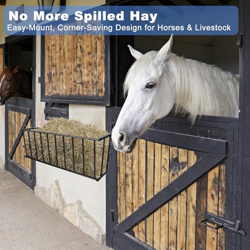 Wall Mount Hay Feeder for Goats, 40-Inch Long Metal Hay Rack for Horses | 40"L x 10"D x 15.9"H Wall hay feeder and goat hay feeder,25-gallon each goat feeder, wall mounted hay feeder for horses - size: 40'' Long