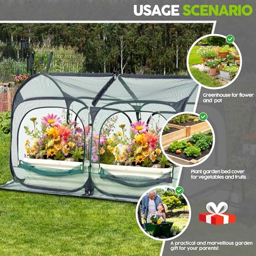 Poray Large 6.6x3.3FT Tunnel Plant Netting Cover, Pop up Crop Cage Gardening Net Cover for Protecting Vegetables &Fruits,Durable Gardening Net for Plant and Small Animals - size: Medium 6.56x3.3X3.6FT