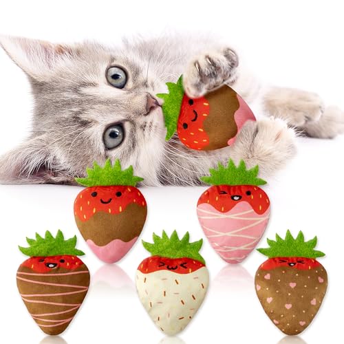 MALLMALL6 Catnip Toys for Cat - 5Pcs Strawberry Chocolate Crinkle Paper Sound Catmint Toy for Indoor Kitten, Teething Chew Kick Interactive Kitty Supplies, Pet Present for Kitten Lover - style: Strawberry Chocolate（with Crinkle Paper）