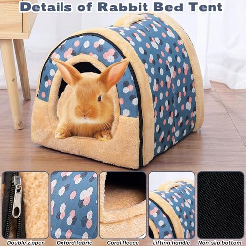 kathson Rabbit Bed Tent Sleeping House Warm Fleece Hideout Foldable Cave Winter Hut for Rabbits Chinchillas Guinea Pigs Ferrets Hedgehogs Hamsters Rats and Cats (Dark Blue)