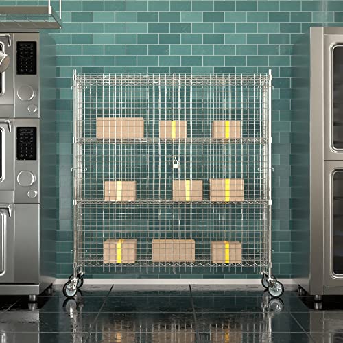 Commercial Grade NSF Listed Metal Wire Mesh Storage Chrome Mobile Security Cage Kit, 18" x 60" x 70", Perfect for Warehouse, Grocery Store, Restaurant, Dishroom - color: Chrome, size: 18" x 60" x 69"