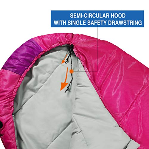 REDCAMP Kids Mummy Sleeping Bag for Camping, 3 Season Cold Weather Sleeping Bag Fit Boys,Girls & Teens, Blue/Rose Red - color: Pink with 3.3lbs Filling