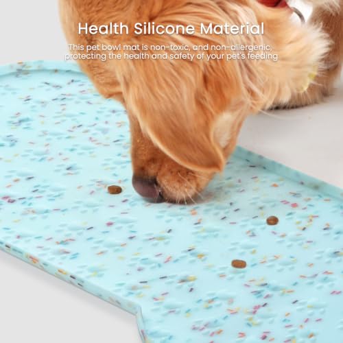 PWTAA Dog Food Mat Anti-Slip Silicone Dog Bowl Mat Thicker Pet Placemat Waterproof Cat Feeder Pad with Raised Edge Puppy Kitten Feeding Mats Suitable Small Medium-Sized Dogs Cats Eating Tray - 2PCS - color: Donut Blue, size: 19.4" x 9.8"-2PCS