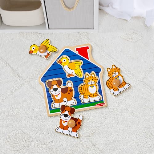 Melissa & Doug Pet Animals Jumbo Knob Puzzle, Wooden Peg Puzzle for Toddlers, Educational Toy for Shape Recognition and Fine Motor Skills, Ages 1+ - size: Small, style: Pets