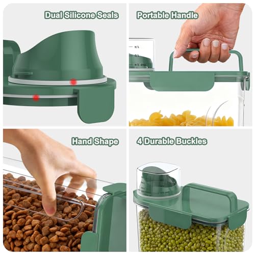Uppetly Dog Cat Food Storage Container, 5-7Lbs Pet Food Containers, Airtight Cat Food Container with Portable Handle & Measuring Cup, Small Animal Dry Food Dispenser for Dogs, Cats and Birds Green - color: Green