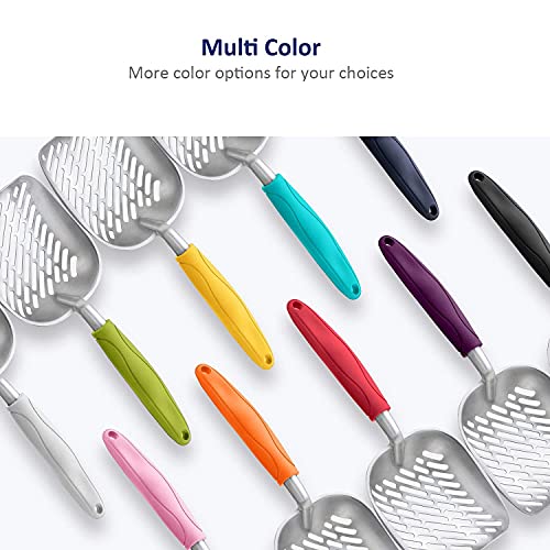 Cat Litter Scoop, Aluminum Alloy Sifter, Kitty Metal Scooper, Deep Shovel with Diagonal Sifting Hole, Long Handle, Kitten Poop Lifter for Litter Box, Medium Size, Blue Handle - color: #01 Blue, size: Medium