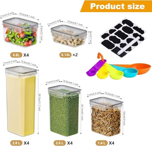 18 Pack Airtight Food Storage Containers with Lids | clear airtight containers with tight lids keep dry food fresh. Safe plastic, stackable for pantry kitchen storage - size: 18 pcs(28.28L)