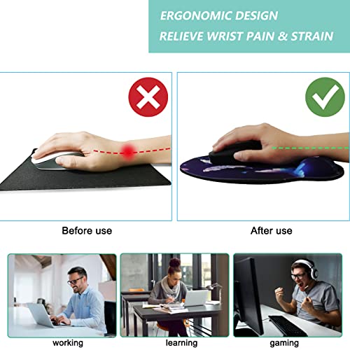Mouse Pad with Wrist Support, Ergonomic Mouse Pad with Memory Foam Wrist Rest Cushion, Non-Slip Rubber Base Gaming Mice Pad for Home Office Computer Laptop, Butterfly - color: H-butterfly