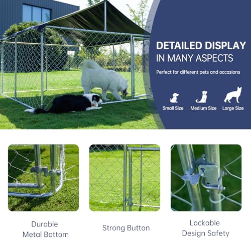 Petony Outdoor Dog Enclosure Heavy Duty Dog Kennel House Mesh Dog Big Cage Pet Kennel Steel Fence with Secure Lock - size: 78”W x 78”D x 65”H