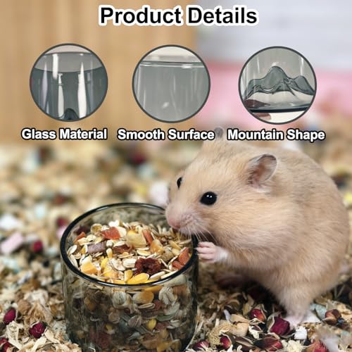 2 Pcs Hamster Feeding & Water Bowls, Glass Hamster Water Bottle Rat Food Bowl Anti Turning Small Animal Bowls for Gerbils Mice Rats (Grey) - color: Grey