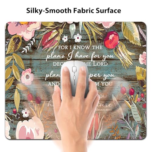 for I Know The Plans I Have for You Mouse Pad, Rustic Wood Floral Desk Mat | Jeremiah 29:11 Religious, Christian Bible Verse Scripture, Inspirational Quote, Motivational, Rustic Teal, 9.5"x 7.9" - color: Bean Green