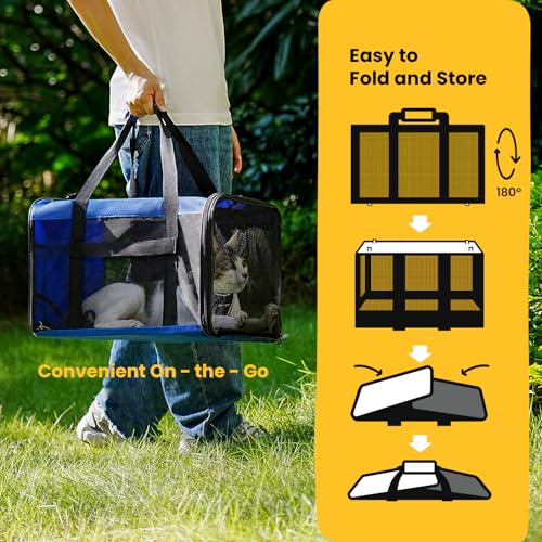Conlun Cat Carrier Bag,Soft-Sided Pet Carriers for Dogs with 4-Sided Mesh,Airline Approved Cat Transport Carrier for Small&Medium Cats Kitten Puppy Up to 15LB,Collapsible Cat Travel Carrier-M,Blue - color: Blue, size: M