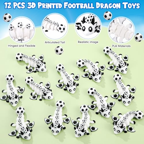 Honoson 12 Pcs 3D Printed Animals 5-7cm, Football Dragon | Articulated Fidget Animals, Flexible 3D Printed Figures for Stress Relief, Cute Mini Joints for Party Favors and Display - size: 5-7cm, style: Football Dragon