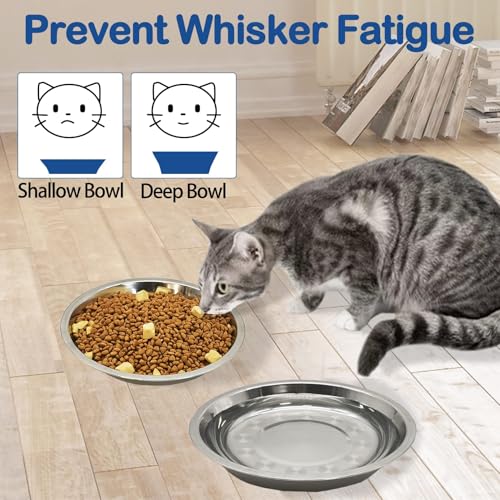 kathson 8 Pcs Stainless Steel Cat Food Bowls, Replacement Whisker Relief Cat Metal Dishes, Shallow Wide Cat&Dog Food and Water Bowl Suitable for Pet Feeding Stand, Dishwasher Safe (7.88 Inch Dia.) - size: 7.88 Inch Dia.