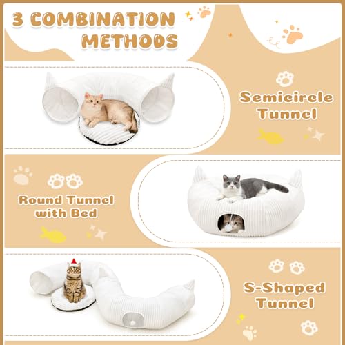 OurWarm Large Cat Tunnels for Indoor Cats– Plush Cat Donut Tunnel, White Cat Bed Tunnel for Under Christmas Tree, Multifunctional Playground Toys Hideplace for Kittens, Rabbit, Ferret (39.37in Dia) - color: Striped