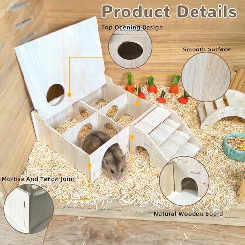 Kathson Multi-Chamber Hamster Tunnel House Maze: 2 Entrance 6 Rooms Hideout | Multichamber Hamster Hide with Cover,Mice House Tunnel Exploring Toy for Dwarf Hamsters, Gerbils,Small Animals - color: 4-Chamber Hamster Maze
