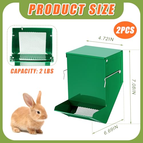 2 Pcs Rabbit Feeder for Cages Small Animal Food Pellet Dispenser with Lid Metal Chicken Grit Oyster Shell Squirrel Feeders Outside(4.7 Inches,Mesh Bottom,Green) - color: Green, size: 4.7 Inches, style: Mesh Bottom