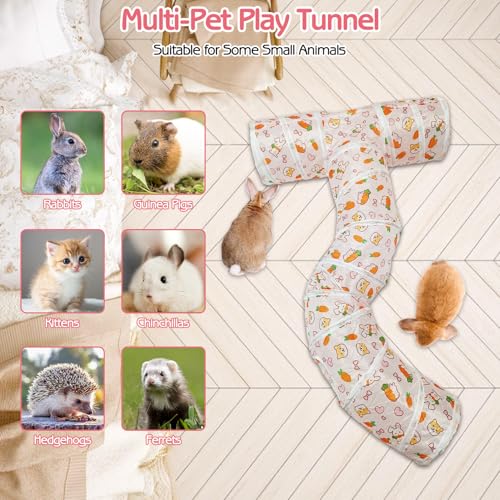 PINVNBY Large Rabbit Tunnel，Collapsible Rabbit Tunnels for Indoor Bunnies Bunny Hideout with 5 Types of Chewing Toys for Ferret Kitten Small Animals (T Shape) - size: T Shape