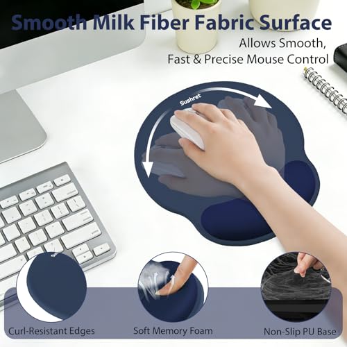 Mouse Pad and Keyboard Wrist Rest, 3-in-1 Gel Memory Foam Ergonomic Mouse Pad with Wrist Rest Set, Gaming Mousepad Arm Cushion Support for Computer Office Desk Accessories Cute Setup,Dark Blue - color: Dark Blue