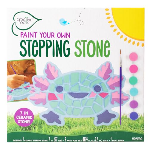 Creative Roots Axolotl Stepping Stone Kit, 7-Inch Paintable Ceramic Stepping Stone, Includes 6 Acrylic Paints, Kids Crafts, Ages 8+ - style: Axolotl