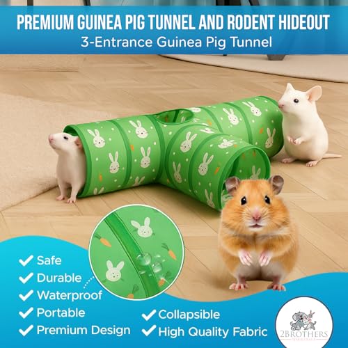 Tunnels with 3-Way Entrance - Cozy, Washable Guinea Pig Hideout - Interactive Cage Toys (Green) - color: Green