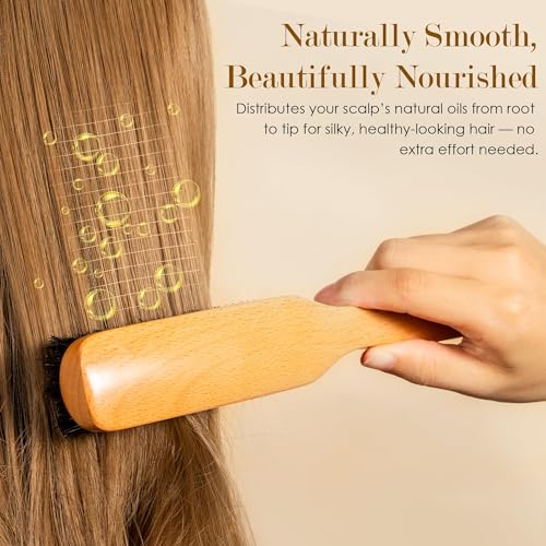 4PCS Boar Bristle Hair Brush Comb Set for Women Men Kid, Soft Natural Slick Back Hair Brush for Thin & Fine Hair, Travel Bag & Spa Headband Included - size: 1 Count (Pack of 4)