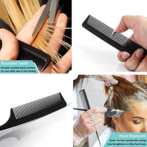 6 Pieces Carbon Fiber Hair Combs Set, General Styling Grooming Combs, Anti Static Heat Resistant Hairdressing Comb, Fine and Wide Tooth Hair Barber Rat Tail Comb - color: Black - 6PCS Carbon Fiber