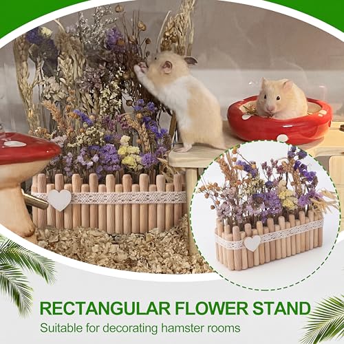 Hamster Cage Sprays Flower Foraging Holder - Natural Wood Feeding Stand, Small Pet Habitat Accessories for Hamsters Mouse Guinea Pig Dwarf Gerbils Syrian Mice (Lace - Rectangle)