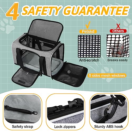 Pet Carrier 18x13x9.5 Southwest Airline Approved,Pet Travel Carrier Bag for Small Cats and Dogs, Soft Dog Carrier for 1-15 LBS Pets,Dog Cat Carrier with Safety Lock Zipper (Grey) - color: Grey, size: 18.0"L x 13.0"W x 9.5"H