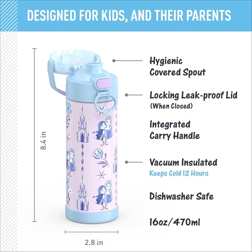THERMOS FUNTAINER Water Bottle with Spout, 16oz, Frozen | Kids Stainless Steel Insulated Water Bottle, Keeps Drinks Cold Longer for School & Play, BPA-Free - color: Frozen, size: 16 Ounces