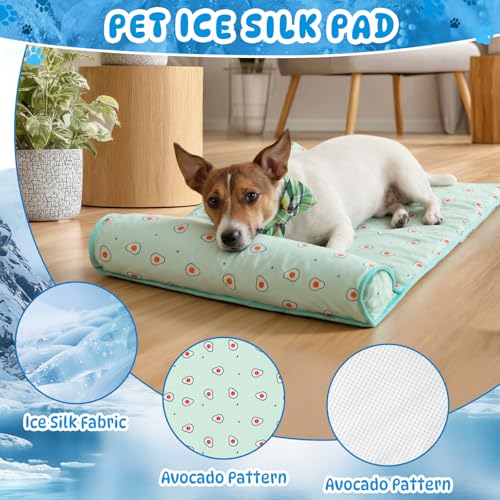 DoubleFill 4 Pack Cooling Pet Mats 15.7" x 23.6" Cooling Dog Beds with Supportive Pillow Self Ice Washable Cool Pads Summer Cat Sleeping Pad with Storage Bag for Summer Crate Floor (Small, Green) - size: Small, style: Green
