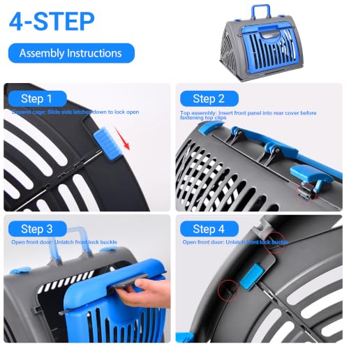Foldable Portable Pet Carrier, Cat Carrier with Opening Door | Hard-Sided Travel Cat Carrier for Cats & Small Pets up to 25lbs, Blue - color: Blue