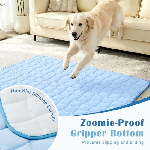 JOLLYVOGUE Cooling Mat for Dogs, X-Large Dog Cooling Pad, 44"x32", Blue | Lightweight & Breathable, Nylon-Spandex Blend Cover, Down Alternative Fill, Wavy Quilted, Non-Slip Back, Machine Washable - size: X-Large: 44"x32"