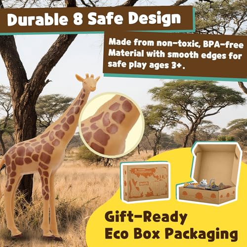 Safari Animal Figurines Set for Kids, 10 Piece Realistic Wild Zoo Animals Collection with Elephant, Lion, Tiger, Giraffe, Educational Toys for Toddlers Boys Girls - style: 10-PC Safari Animal Figures Set