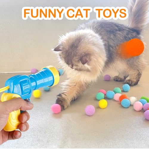 MeoHui 31Pcs Cat Ball Toy Launcher Gun,Cat Balls Fetch Toy,30Pcs Plush Fuzzy Balls Launcher Cat Toy for Cats with 1 Gun,Funny Interactive Cat Toys for Bored Indoor Adult Cats,Cute Kitten Kitty Toys