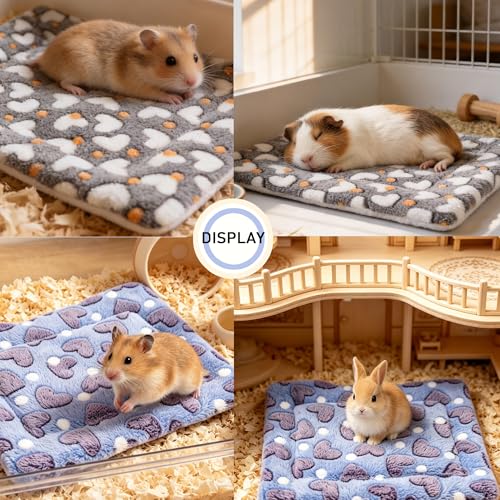 2 Pcs Guinea Pig Bed 9"x13" 2 Colors Waterproof Washable Soft Fleece Pee Pad Cage Liner Small Animal Bedding Warm Mat Reusable Cozy Sleeping Surface for Syrian Hamster Hedgehog Sugar Glider