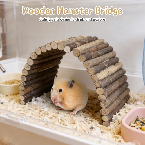 Hamiledyi 2 PCS Natural Wood Hamster Bridge, Bendable Climbing Ladder Small Animal Cage Accessories for Dwarf Hamster, Gerbils, Mice, Sugar Glider (15.7×5.9 in) - size: 15.7" × 5.9" (2 pcs)